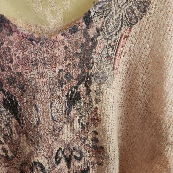 One World Pale Pink Lightweight Lace Back Mixed Media V Neck Sweater Size 2X - Picture 3 of 6